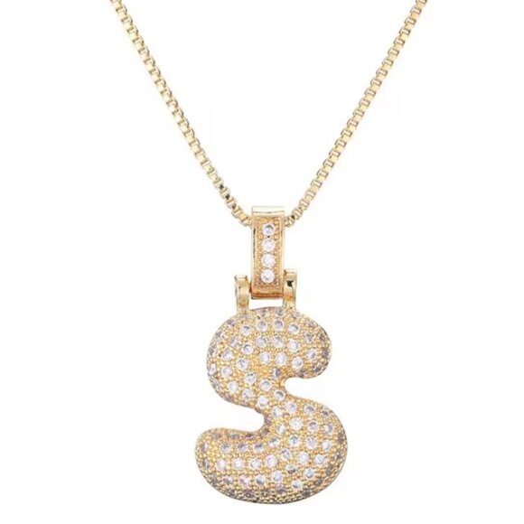 Pendant Bubble Letter Initial "S" w/Chain Necklace - Picture 1 of 7